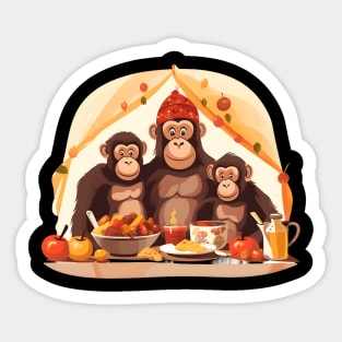 Monkey Family Thanksgiving Sticker